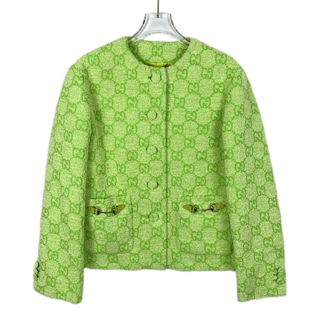 Gucci Fluorescent Yellow Logo Jacquard Cotton Long Sleeve Jacket Size 36 XS Made